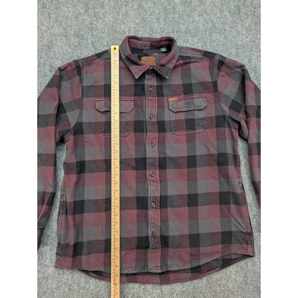 Orvis Mens Shacket XL Flannel Shirt Button Up Plaid Maroon Gray Casual Outdoorsy - Picture 2 of 8